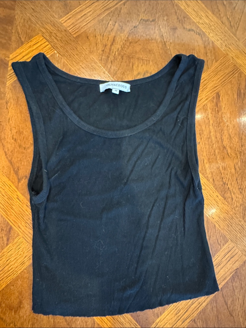 Olivaceous Black Ribbed Sleeveless Tank Top